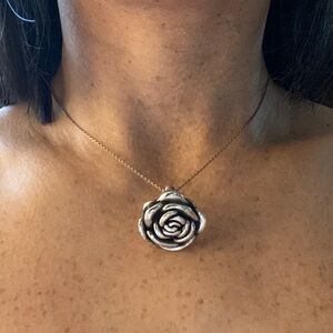 Sterling Silver Rose Pendant Necklace